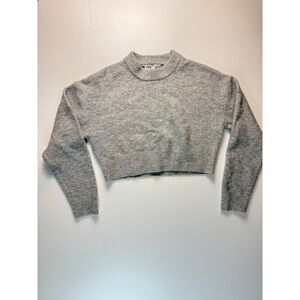 ZARA Women Gray Mock Neck Cropped Knit Sweater Size L